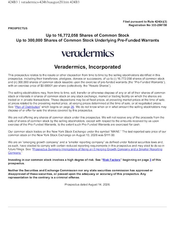 Veradermics Inc美股招股说明书(2026-08-14版)