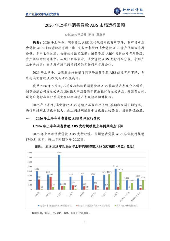 2026年上半年消费贷款ABS市场运行回顾