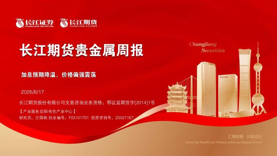 长江期货贵金属周报：加息预期降温，价格偏强震荡