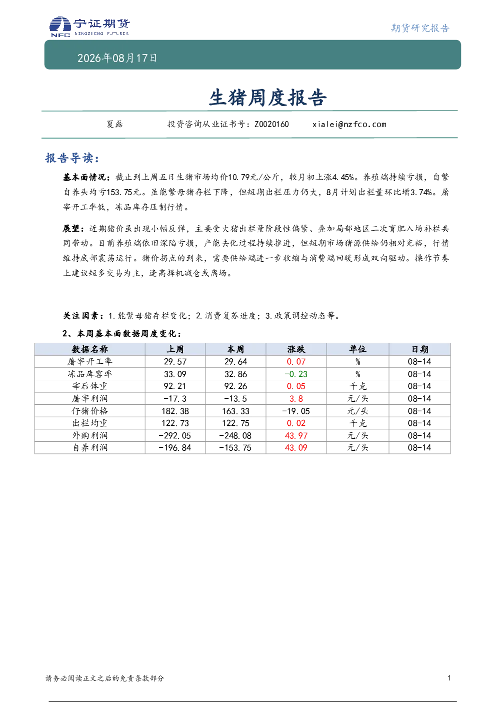 生猪周度报告