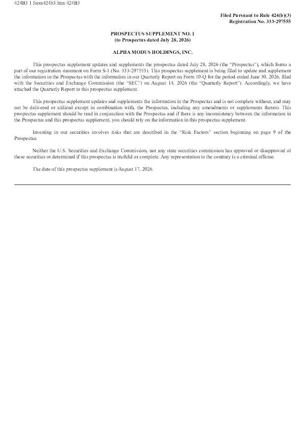 
Alpha Modus Holdings Inc. 美股招股说明书（2026年8月17日版）