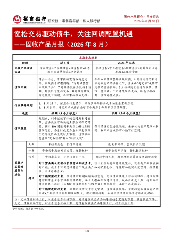 固收产品月报（2026年8月）