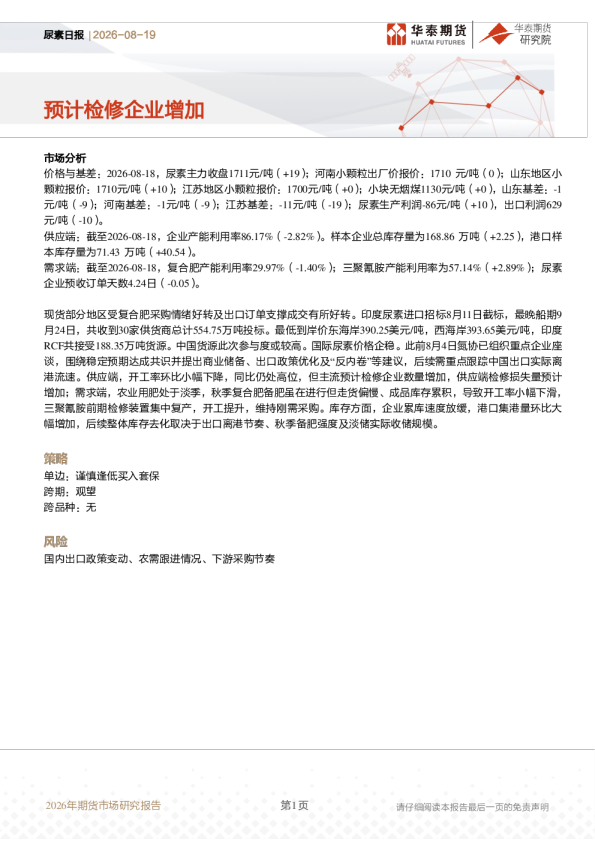 尿素日报：预计检修企业增加