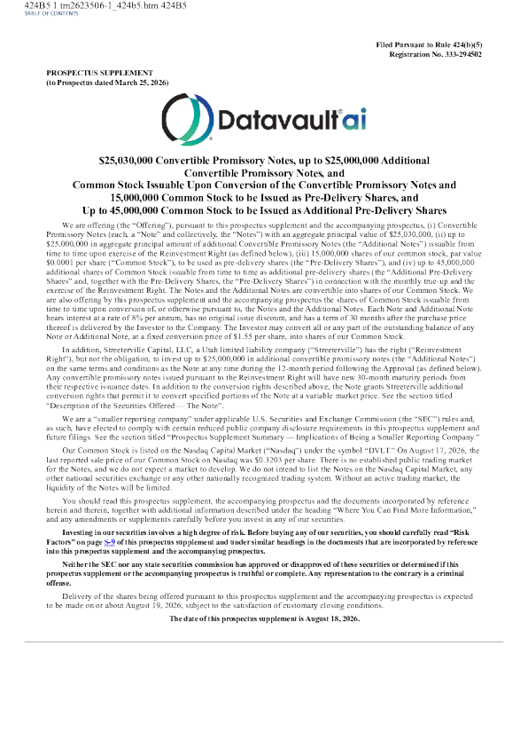 Datavault AI Inc美股招股说明书(2026-08-19版)
