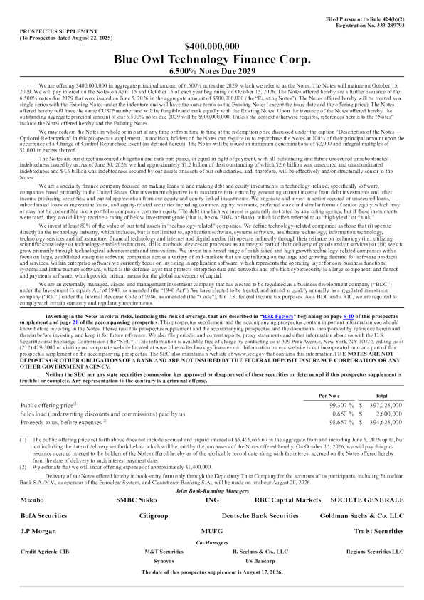 Blue Owl Technology Finance Corp美股招股说明书(2026-08-19版)