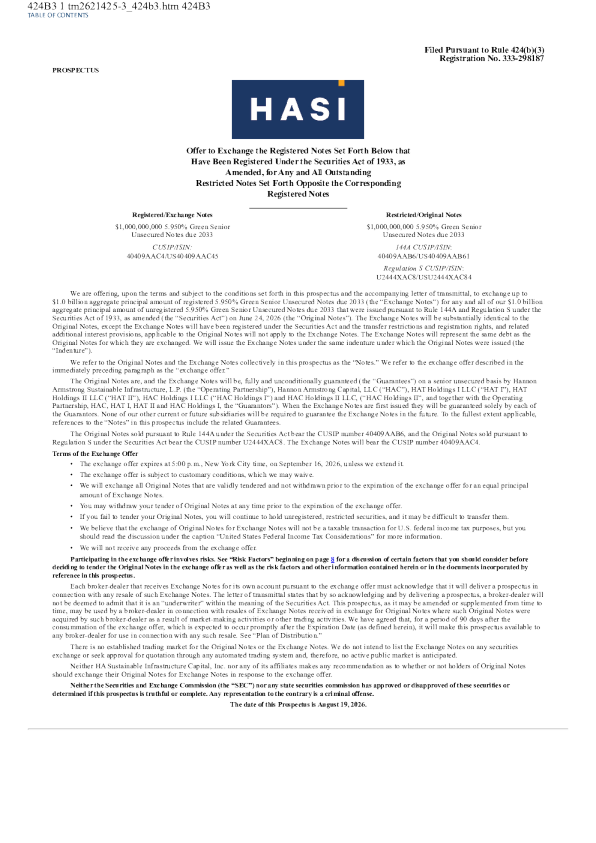 
HA Sustainable Infrastructure Capital Inc. 美股招股说明书（2026年8月19日版）