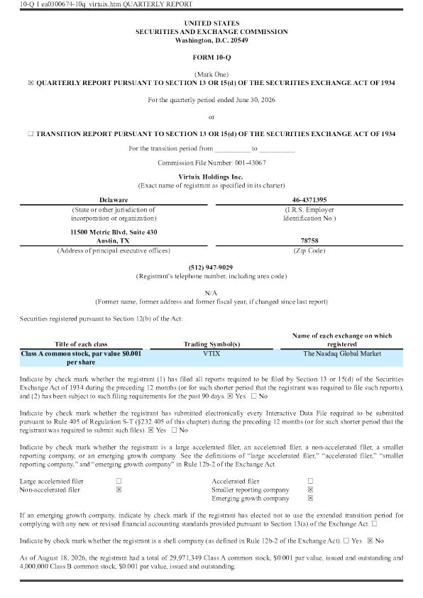 Virtuix Holdings Inc-A 2026年季度报告