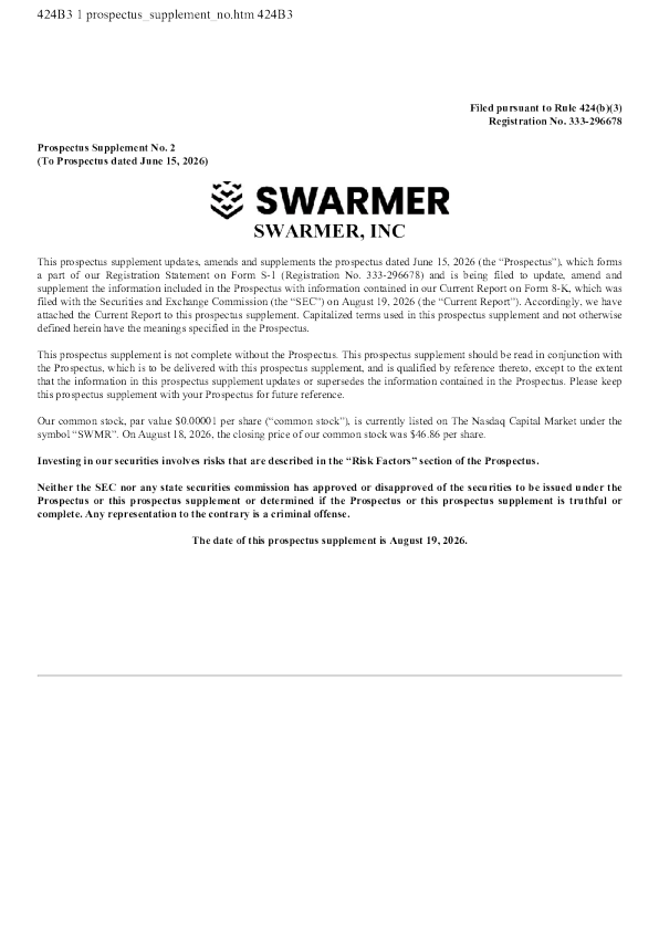 Swarmer Inc美股招股说明书(2026-08-19版)