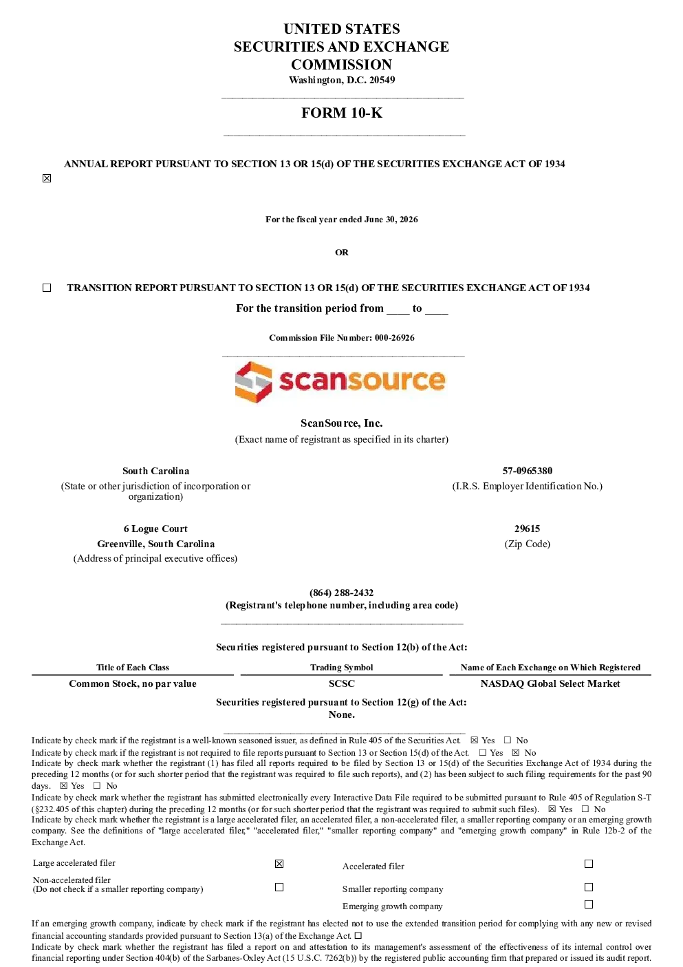 ScanSource Inc 2025年度报告