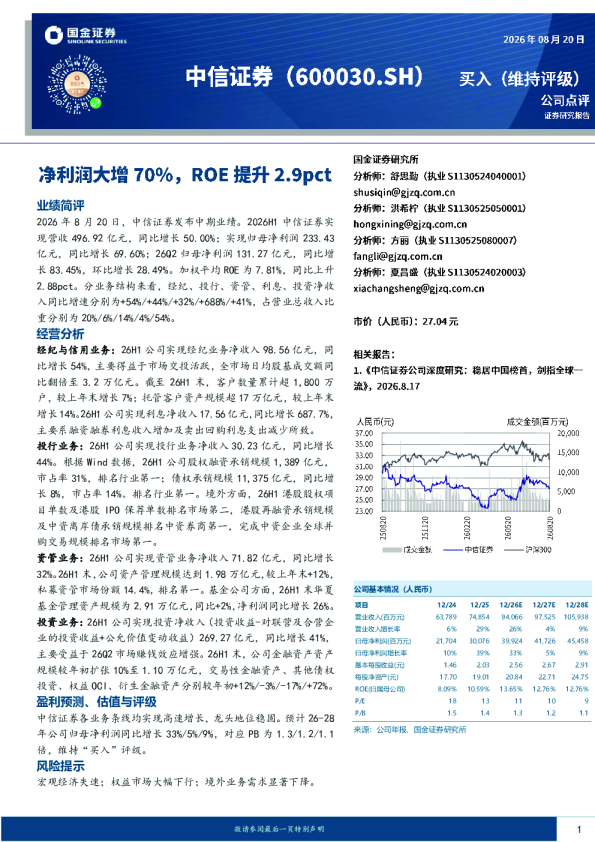 净利润大增70%，ROE提升2.9pct