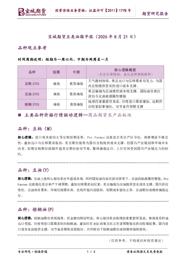 豆类油脂早报