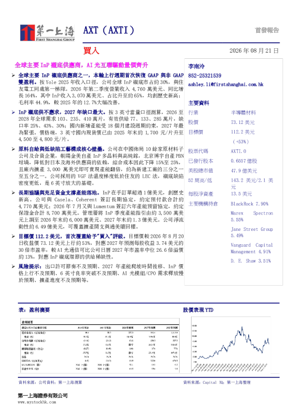 全球主要InP衬底供应商，AI光互联驱动量价齐升