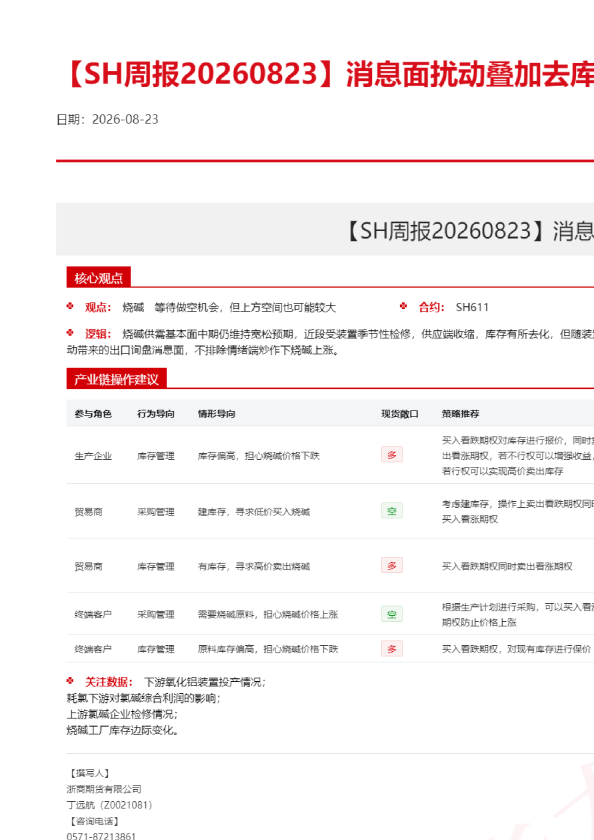 SH周报20260823：消息面扰动叠加去库，底部反弹