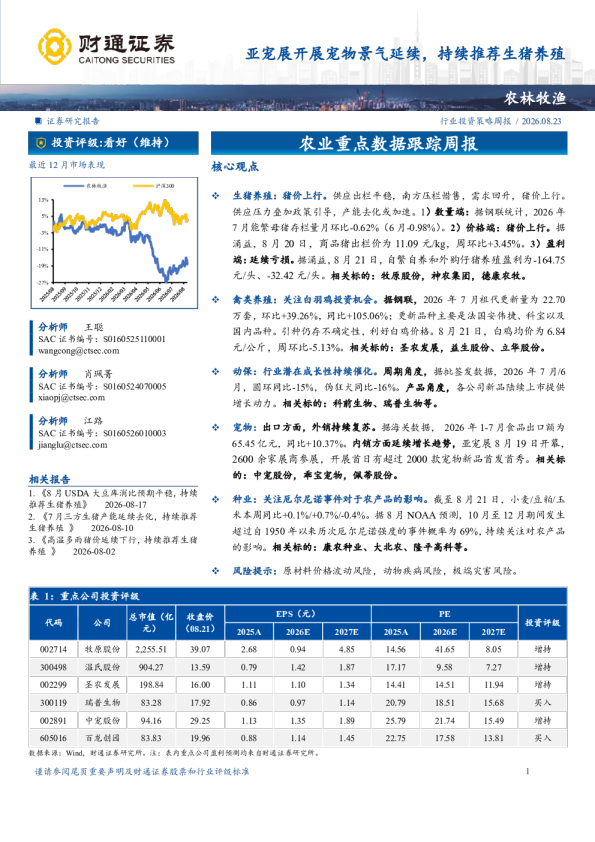 亚宠展开展宠物景气延续，持续推荐生猪养殖