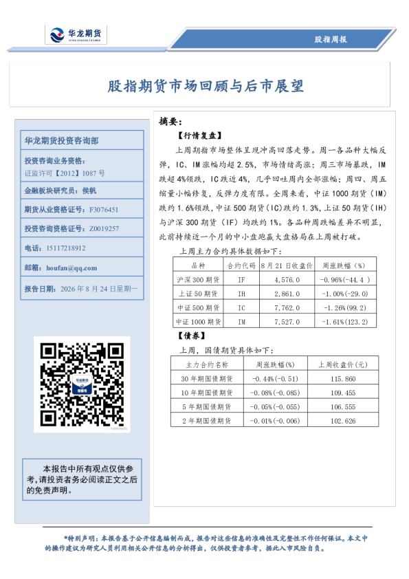 股指周报：股指期货市场回顾与后市展望