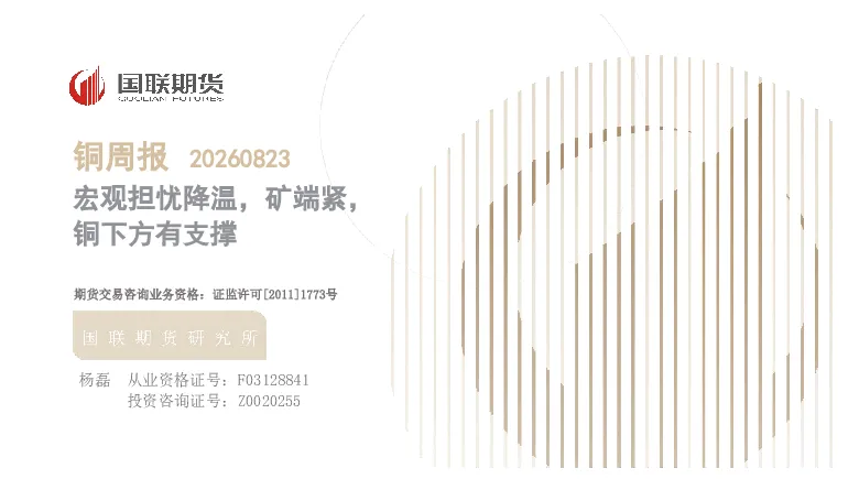 宏观担忧降温，矿端紧，铜下方有支撑：铜周报20260823