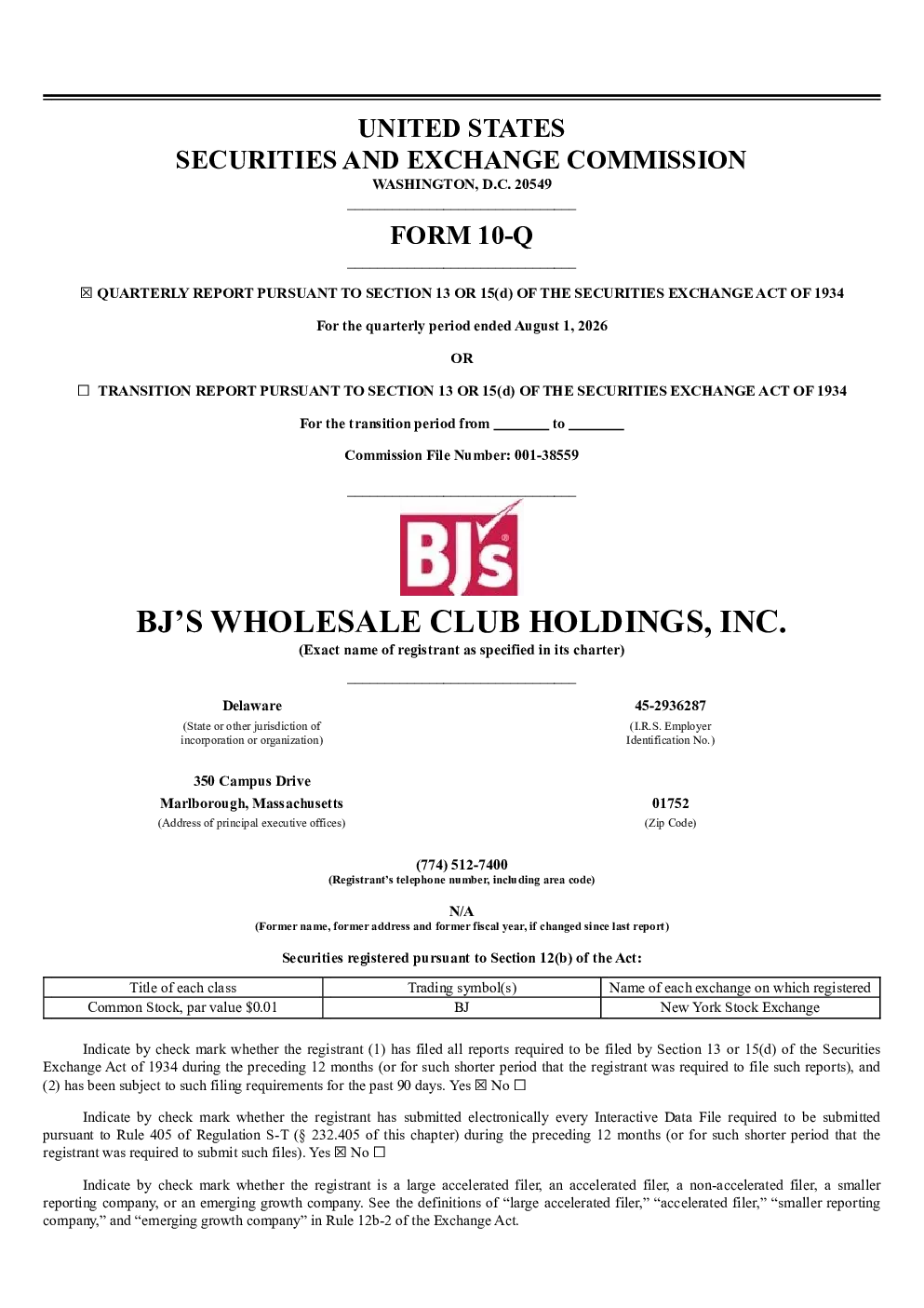 
BJ批发俱乐部2026年季度报告