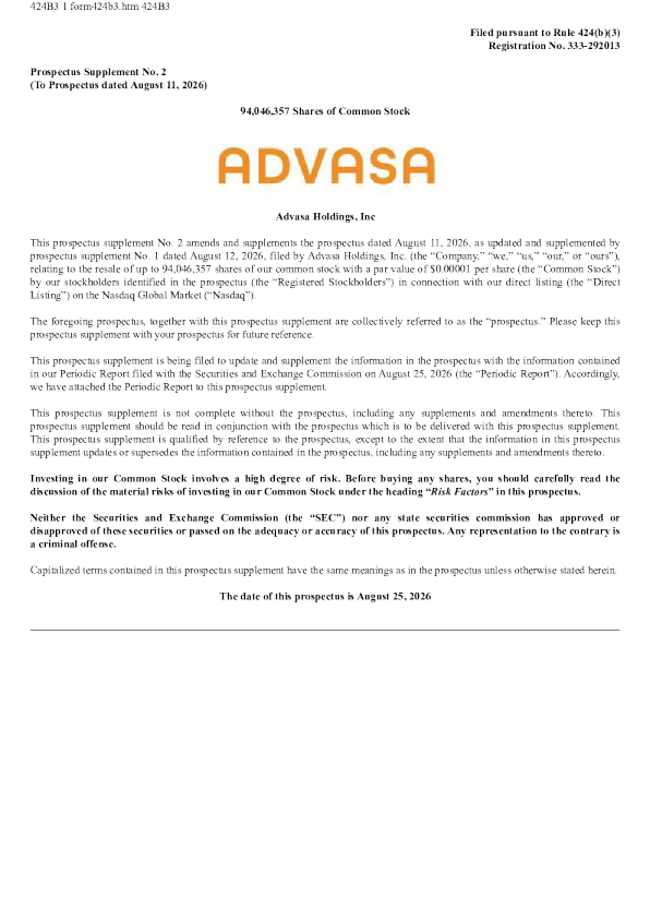 Advasa Holdings Inc美股招股说明书(2026-08-25版)