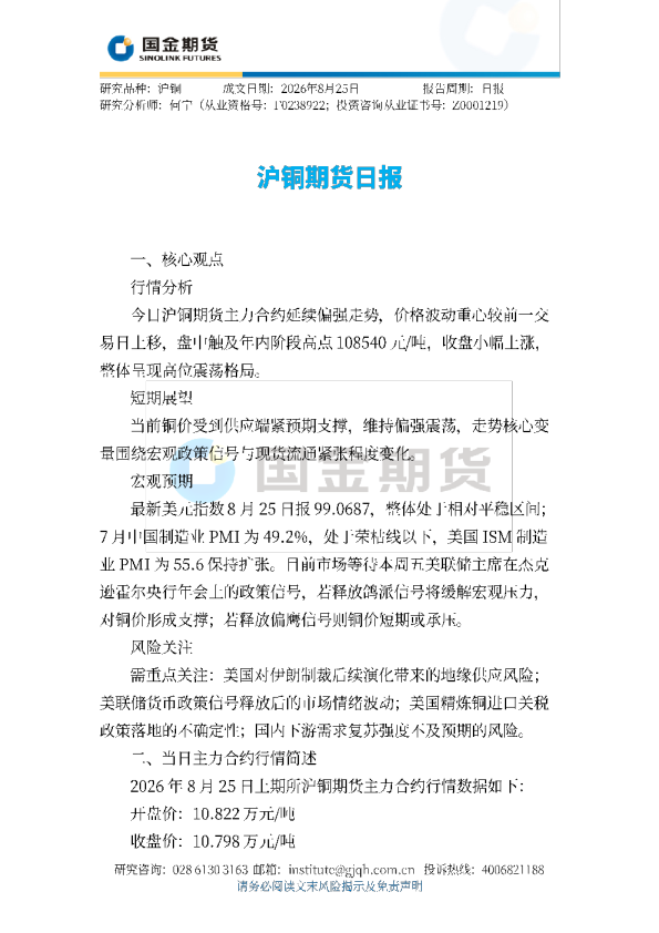 沪铜期货日报
