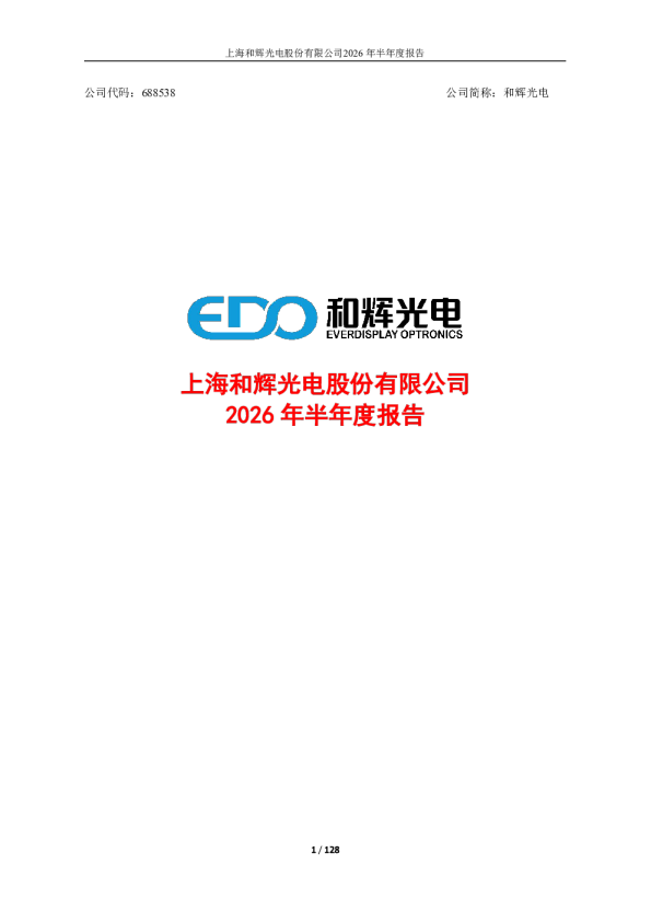 和辉光电：2026年半年度报告