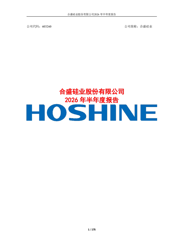 合盛硅业：2026年半年度报告