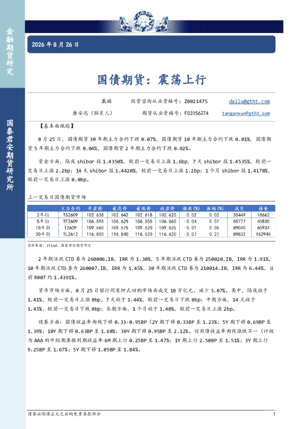 国债期货：震荡上行