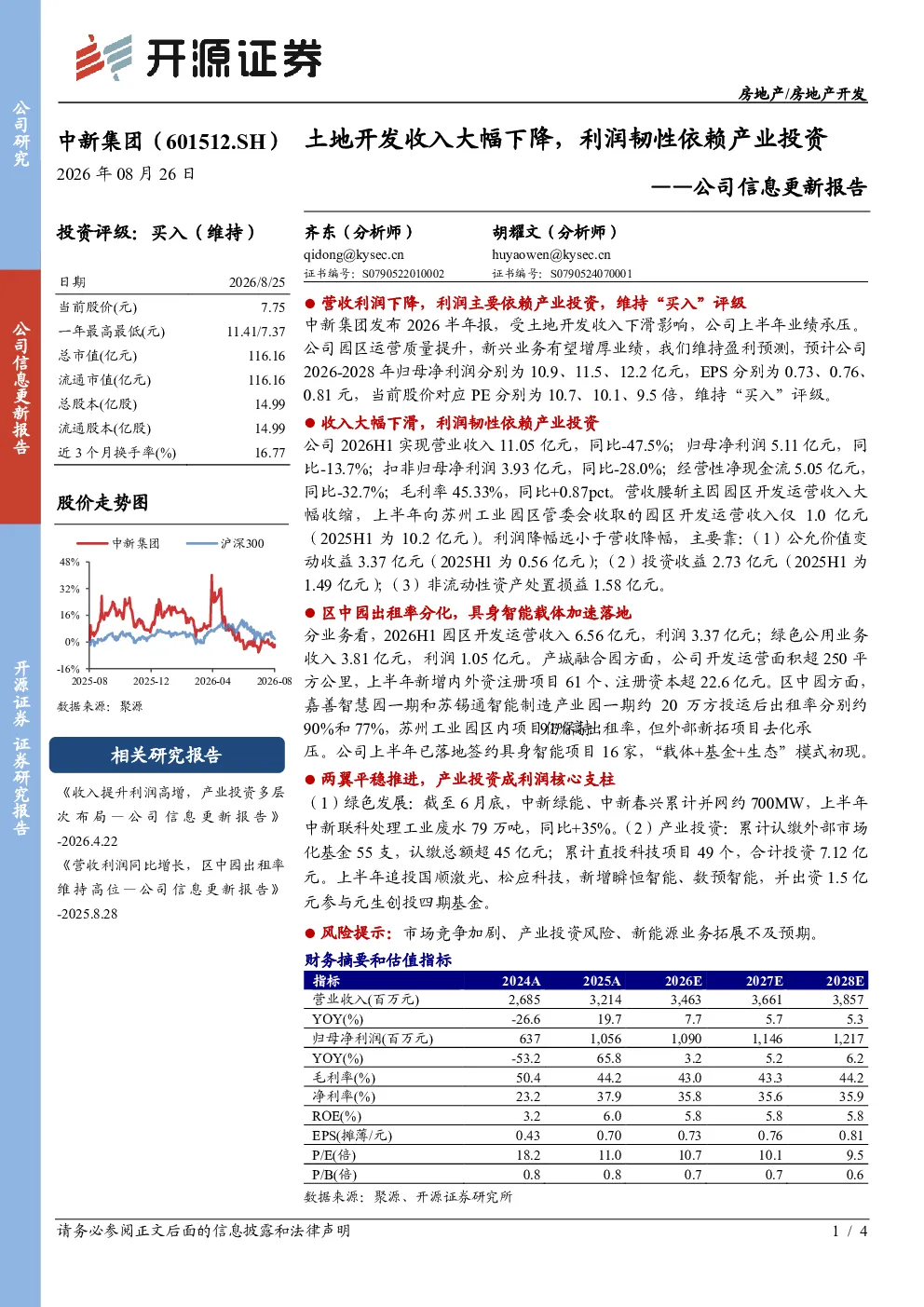 土地开发收入大幅下降，利润韧性依赖产业投资