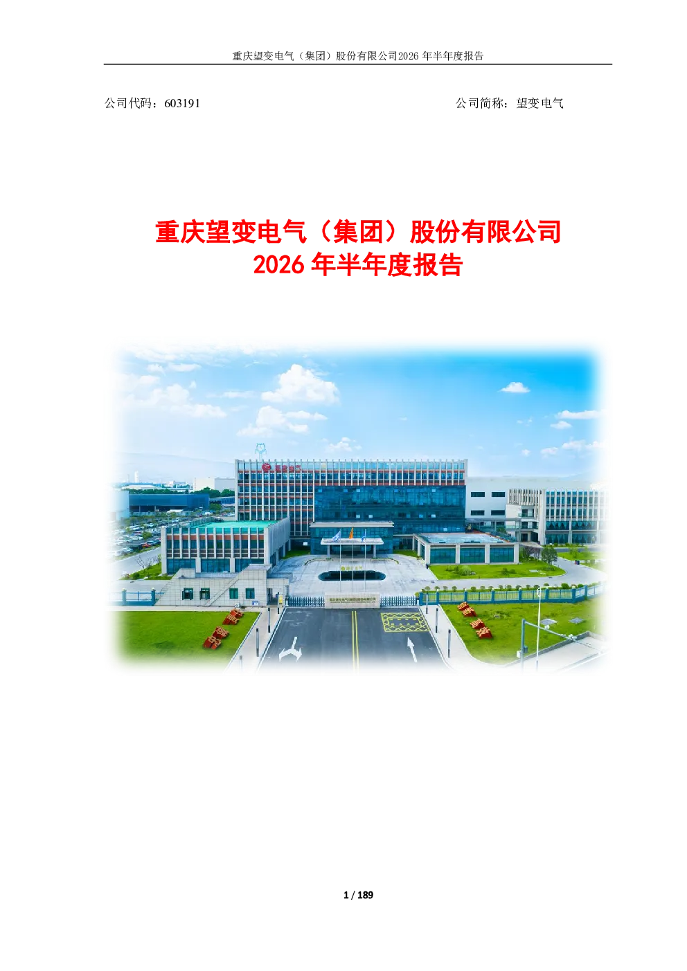 望变电气：2026年半年度报告