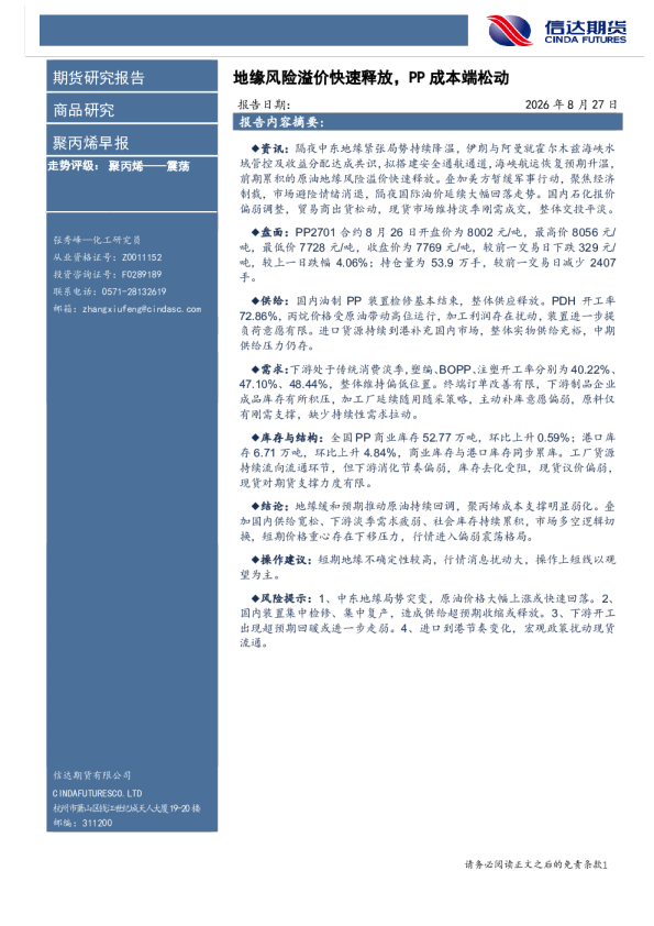聚丙烯早报