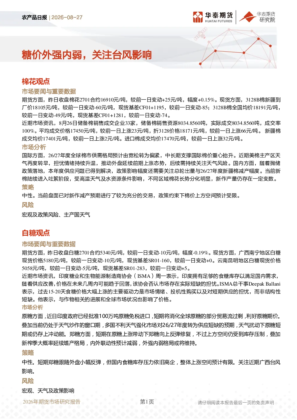 农产品日报：糖价外强内弱，关注台风影响