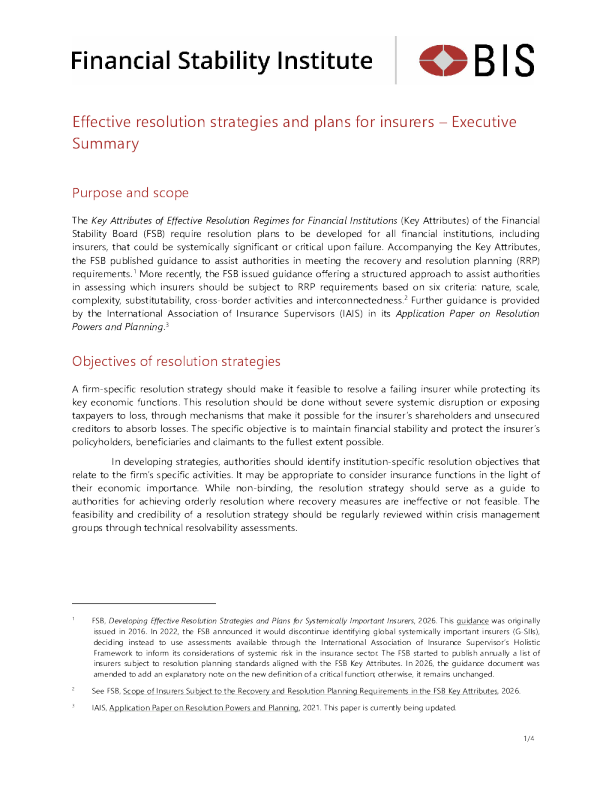 为保险公司制定有效的处置策略和计划；执行摘要