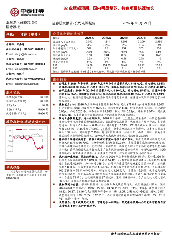 Q2业绩超预期，国内明显复苏，特色项目快速增长