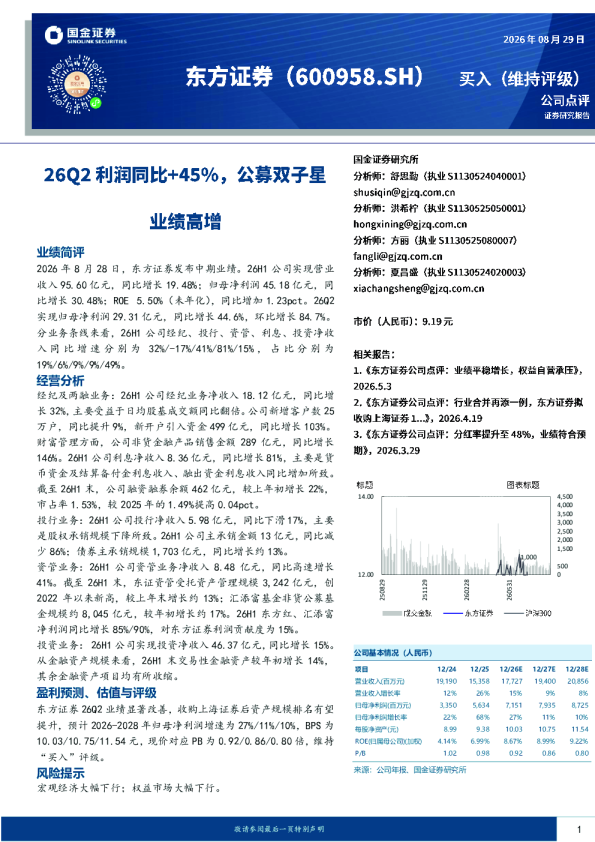 26Q2利润同比+45%，公募双子星业绩高增