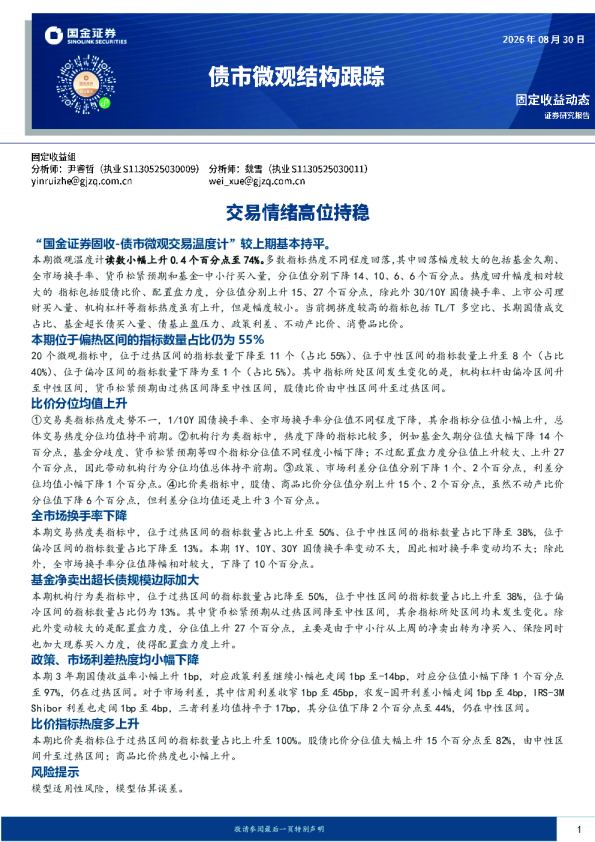 债市微观结构跟踪：交易情绪高位持稳