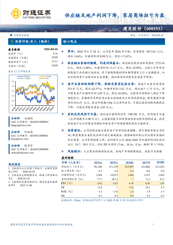 供应链及地产利润下降，家居商场扭亏为盈