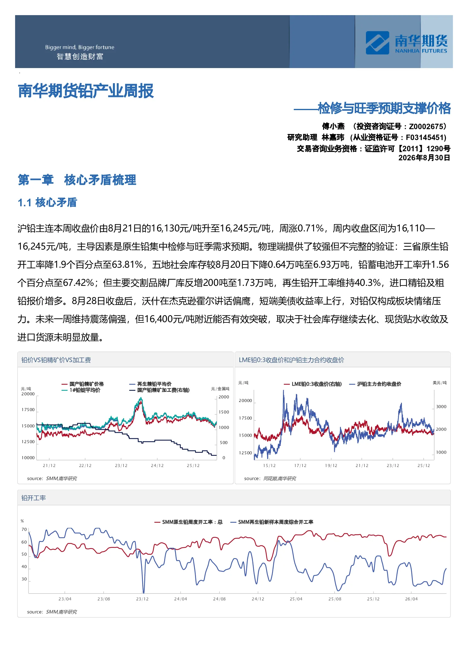 南华期货铅产业周报：检修与旺季预期支撑价格20260831