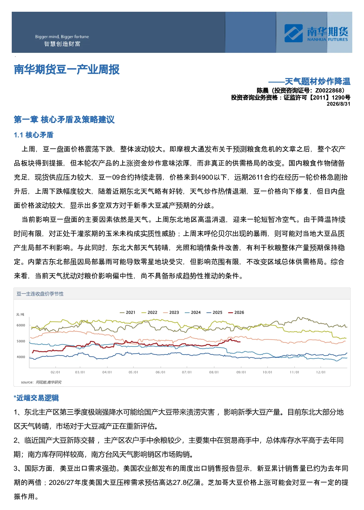 豆一产业周报：天气题材炒作降温