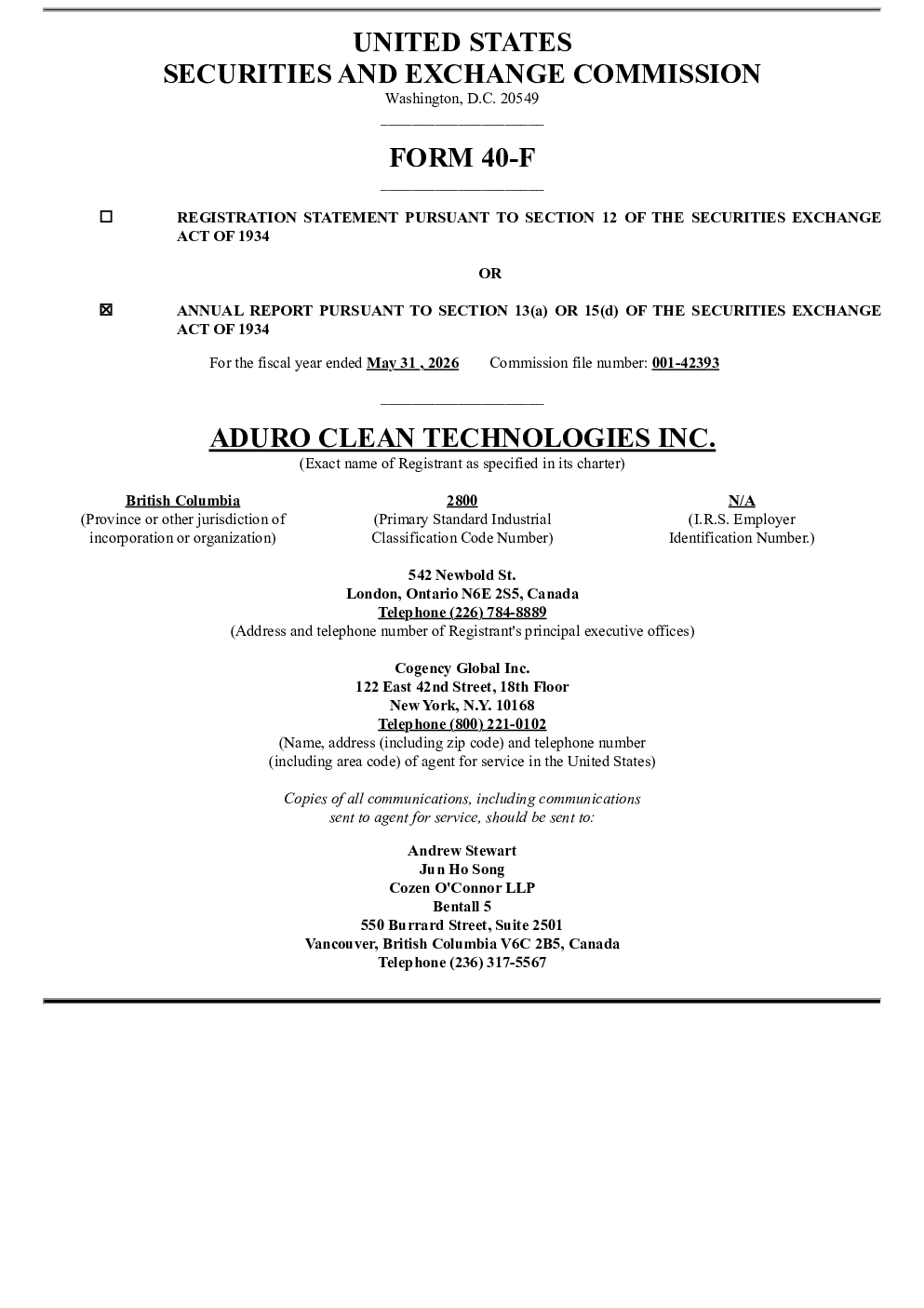 
Aduro Clean Technologies Inc 2025年度报告