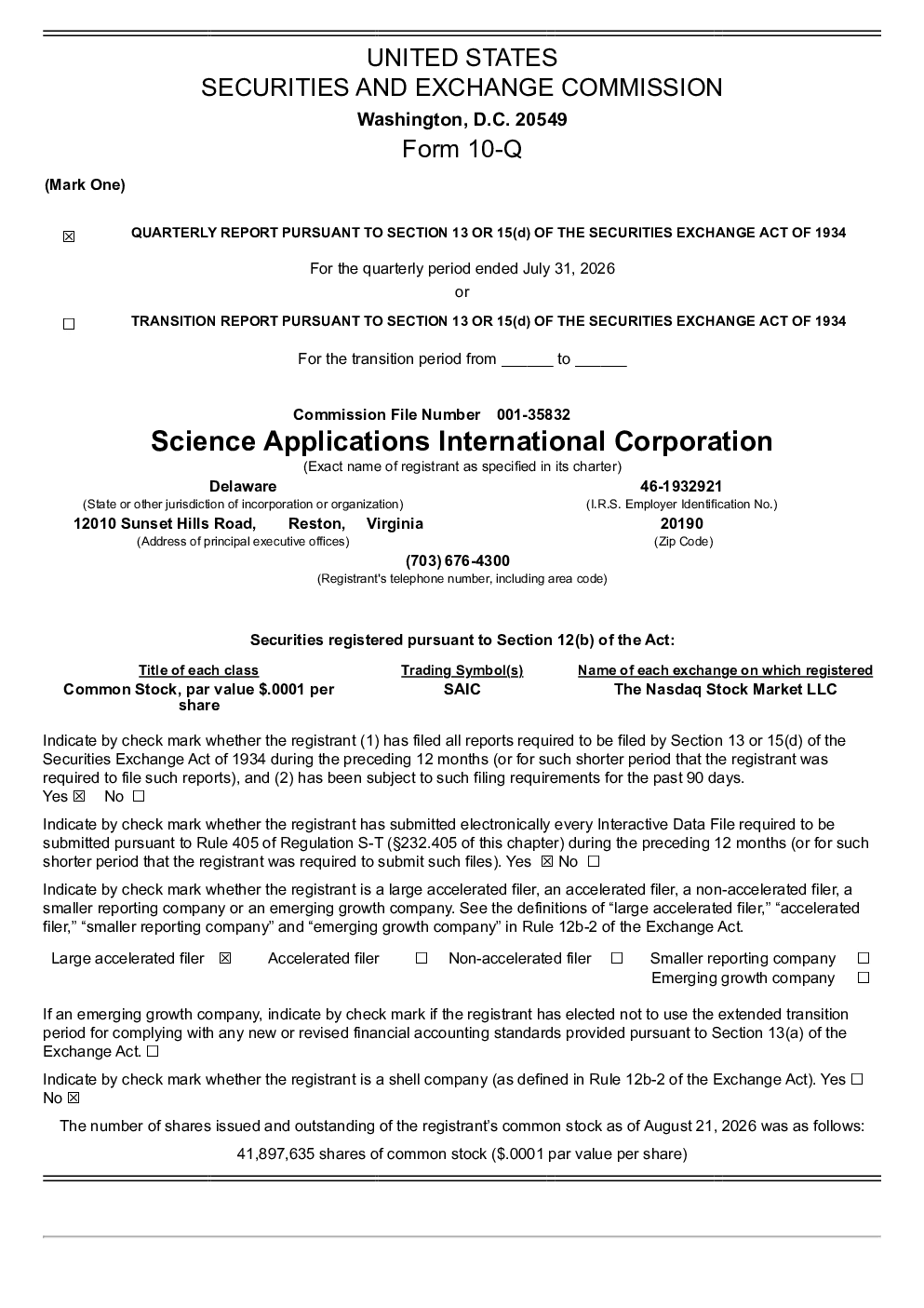 
科学应用国际公司2026年季度报告