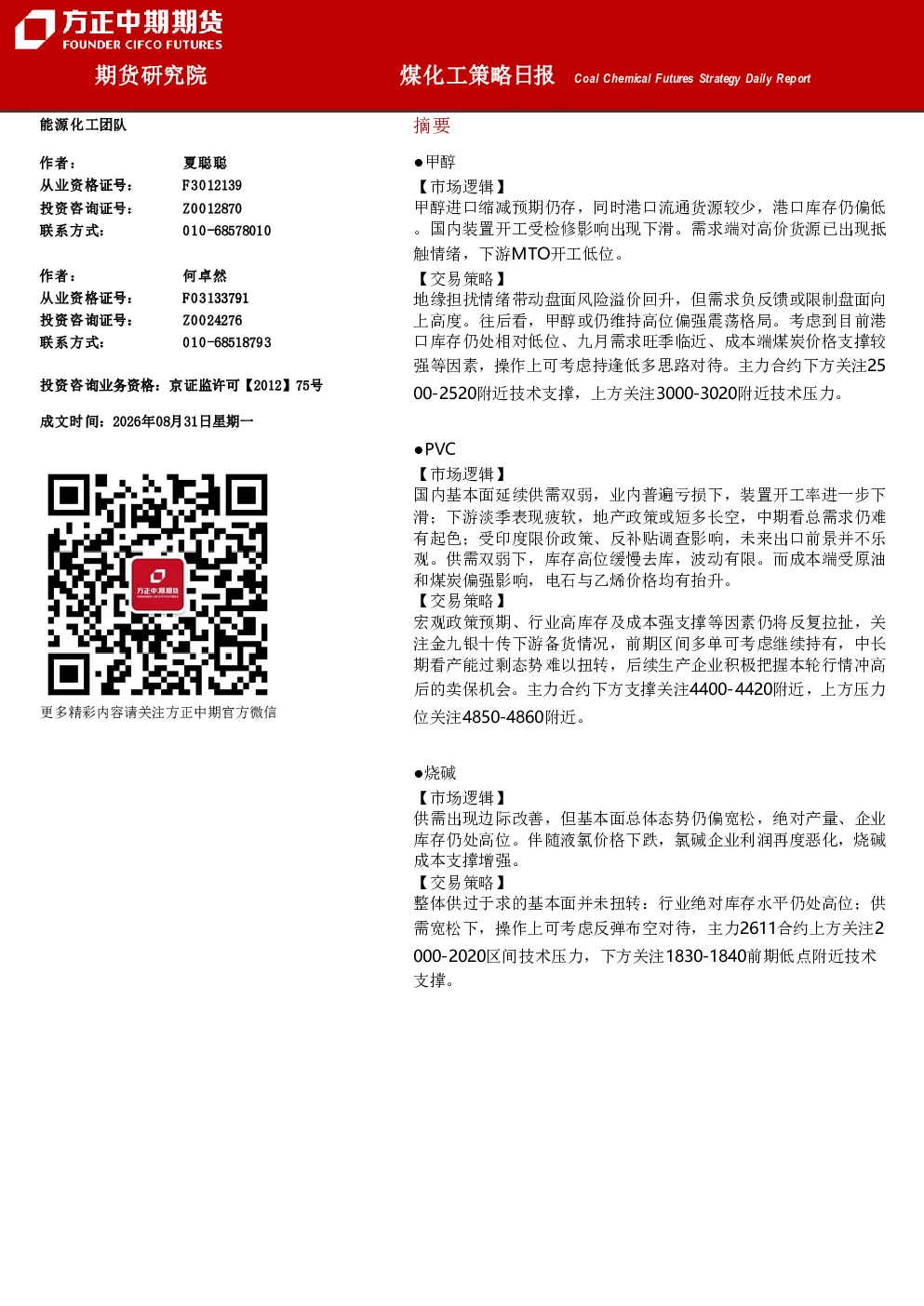 煤化工策略日报