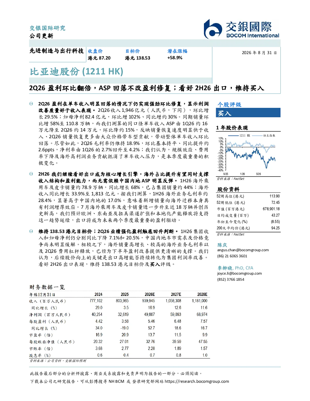 2Q26盈利环比翻倍，ASP回落不改盈利修复；看好2H26出口，维持买入
