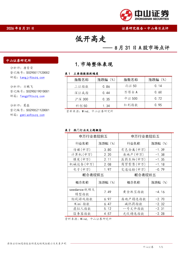8月31日A股市场点评：低开高走