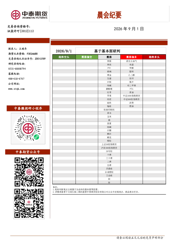 晨会纪要