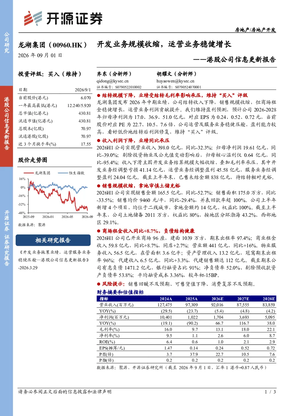 开发业务拖累业绩，运营服务业务稳健压舱——港股公司信息更新报告
