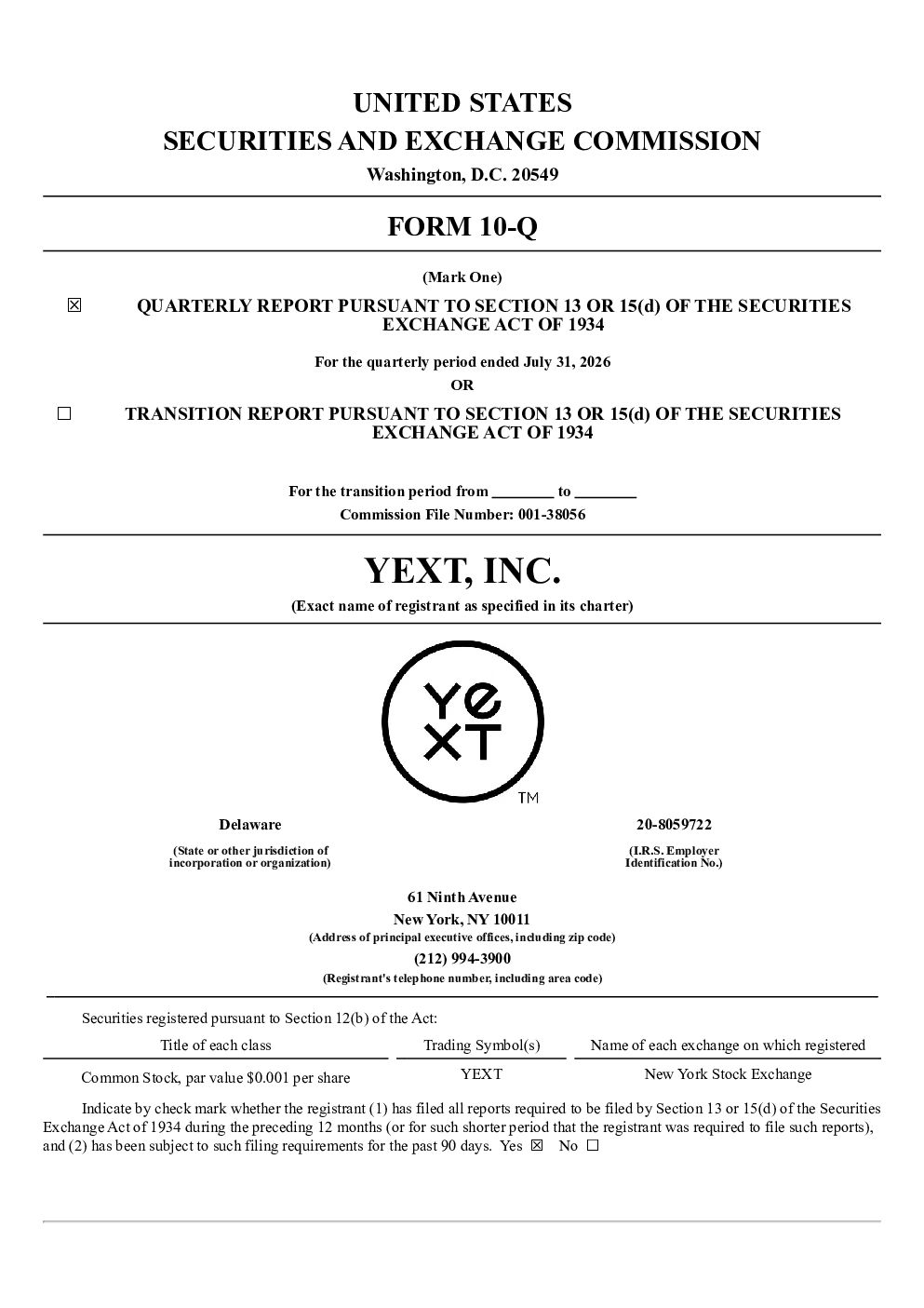 Yext Inc 2026年季度报告