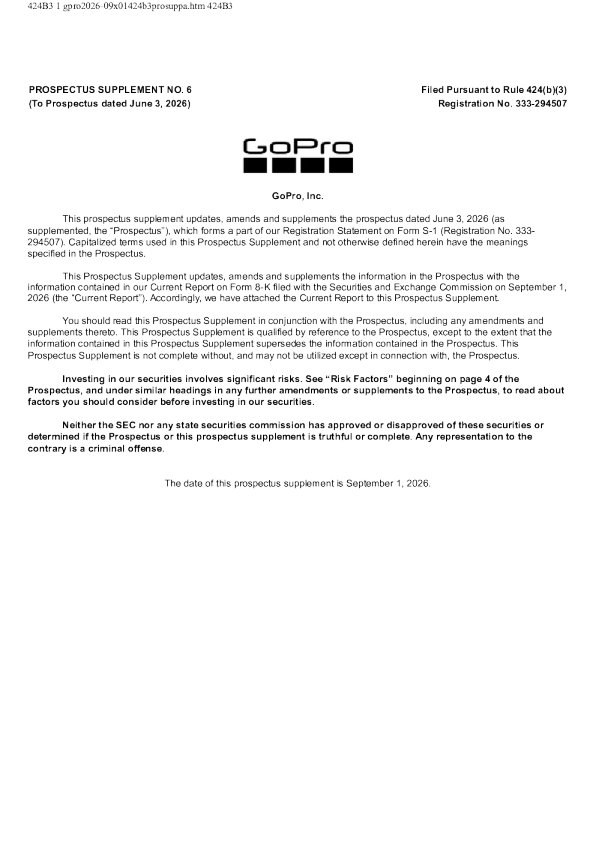 GoPro Inc-A美股招股说明书(2026-09-01版)