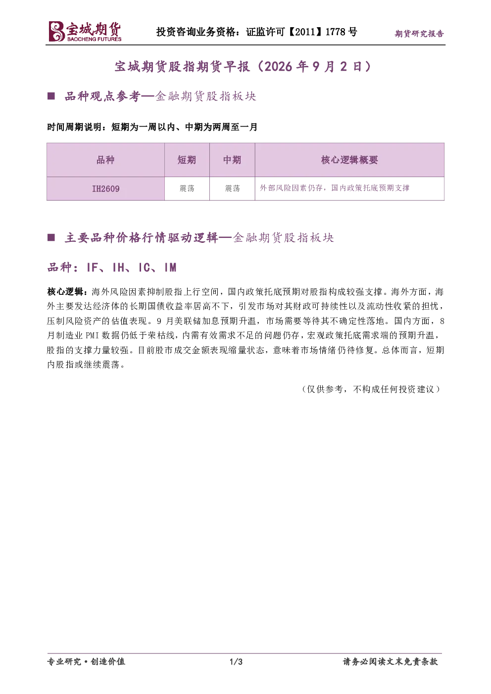 股指期货早报