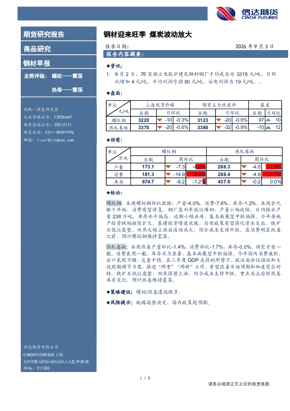 钢材早报：钢材迎来旺季，煤炭波动放大