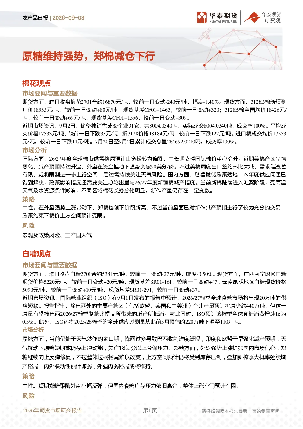 农产品日报：原糖维持强势，郑棉减仓下行