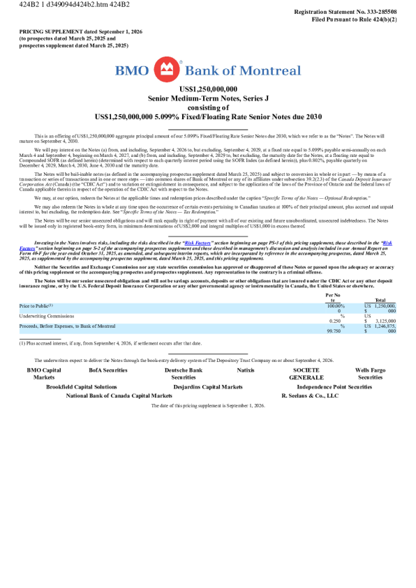 蒙特利尔银行美股招股说明书(2026-09-03版)